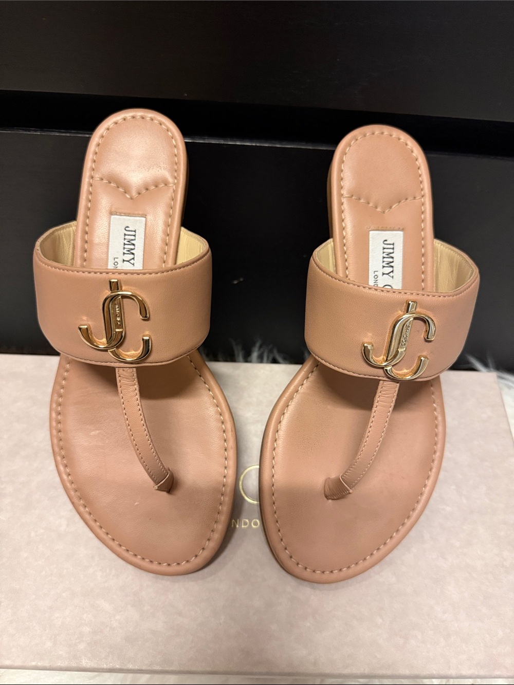 Jimmy Choo Blush Pink Leather Logo Thong Sandals